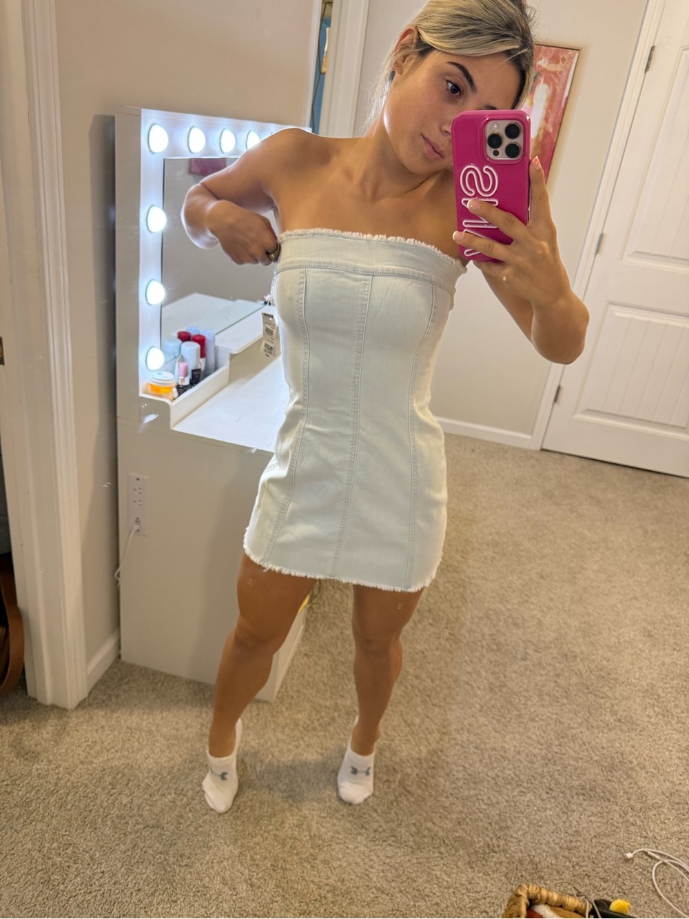 Strapless White Denim Mini Dress